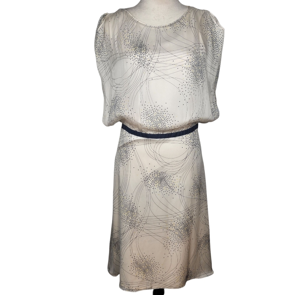 Louis Feraud Vintage 90s Designer 100% Silk Size 4 Dress Lined Blue Yellow White
